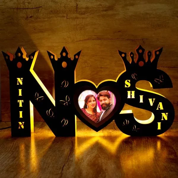 Personalized Couple Name Letter Wooden Photo Lamp