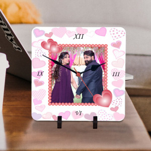 Personalized Pink Hearts Print Clock for Couple