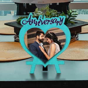 Heart Shape Anniversary Wishes Wooden Photo Frame