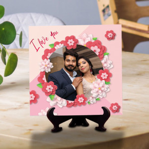 Flower Print Love You Personalized Tile