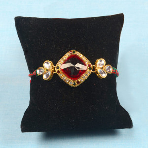 Red Stone Kundan Rakhi with CZ Stones