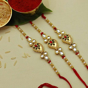 Paan Shape Stone Rakhi Set of Three