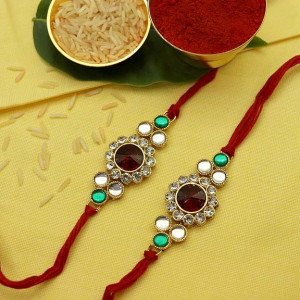 Designer Golden Stone Rakhi set of Two