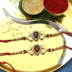 Red Gemstone Designer Rakhi set of two