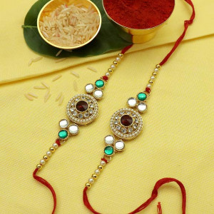 Metallic Golden Pearl Rakhi set