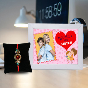 Designer Golden Stone Rakhi with Frame