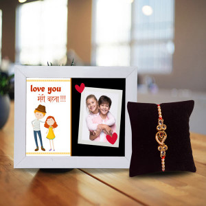 Designer Paan Shape Stone Rakhi with Frame