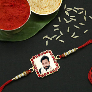 Square Red Stone Personalized Rakhi