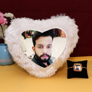 Personalized LED Cushion Rakhi Set in Heart Shape