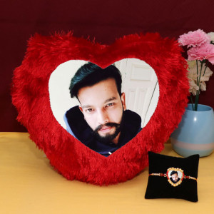 Personalized Heart Cushion Rakhi Combo