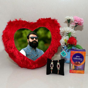 Personalized Heart Cushion Rakhi Hamper Set