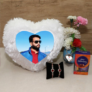 Personalize Heart LED Cushion Rakhi Hamper Set