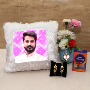 Personalize Square LED Cushion Rakhi Hamper Set