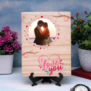 I Love You Floral Print Personalized Wooden Plaque