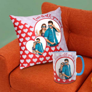 Personalized Cushion Mug Combo set for Couple