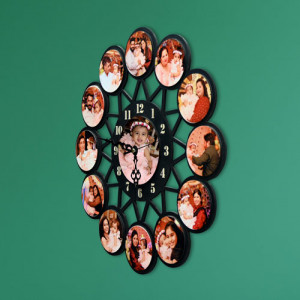 Personalized Thirteen Photo Wooden Wall Clock