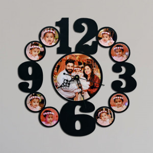 Personalized Nine Photo Wooden Wall Clock